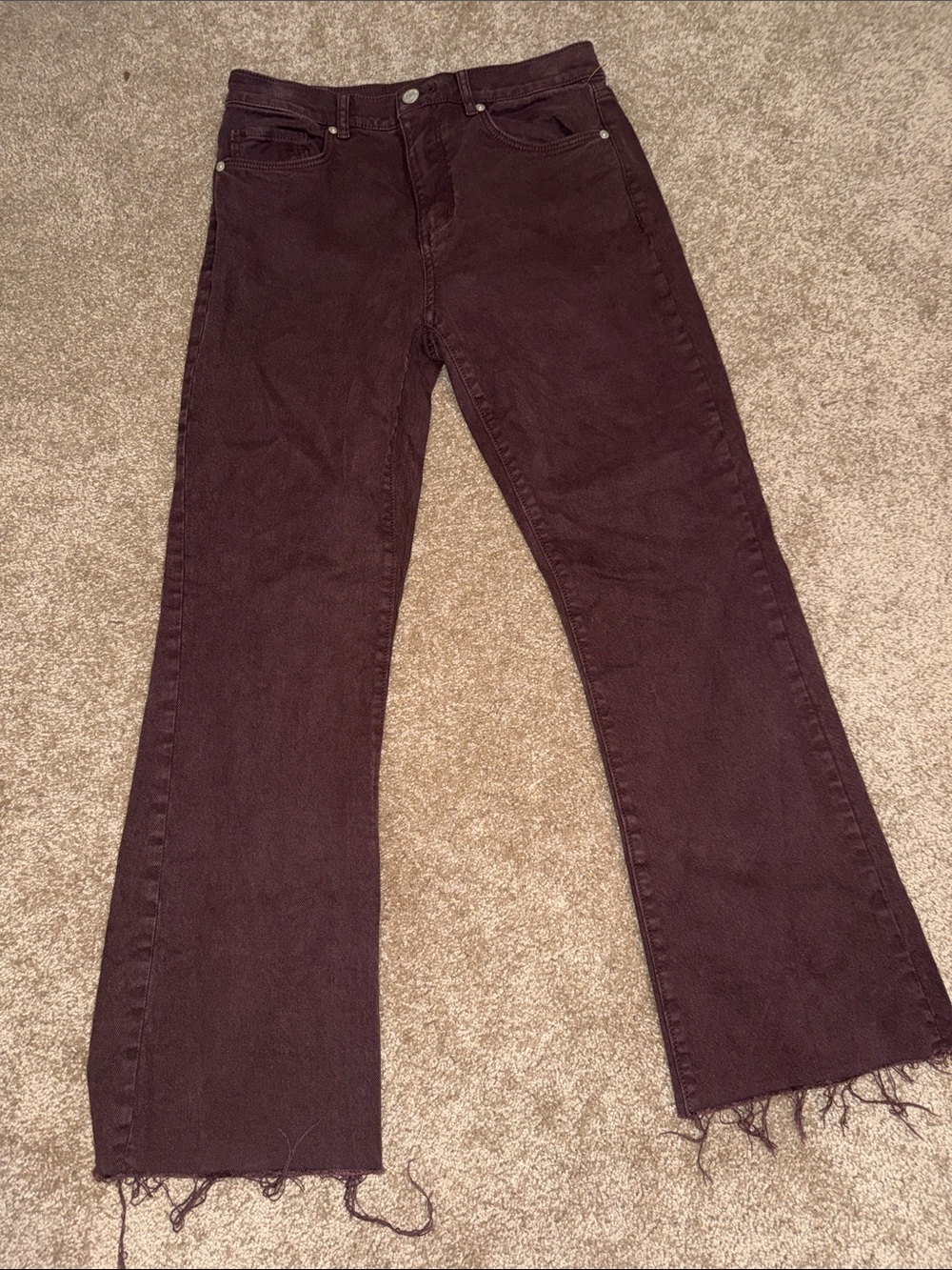 Loft The Kick Crop Jeans High Rise Sz 25/0 Burgundy Stretch. P